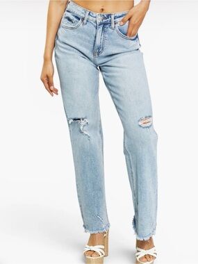Flying Monkey Light Blue Distressed Flare Jeans